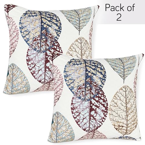 Image of HOKIPO Printed Cushion Cover 22x22 in, Multicolor Linden Leaf