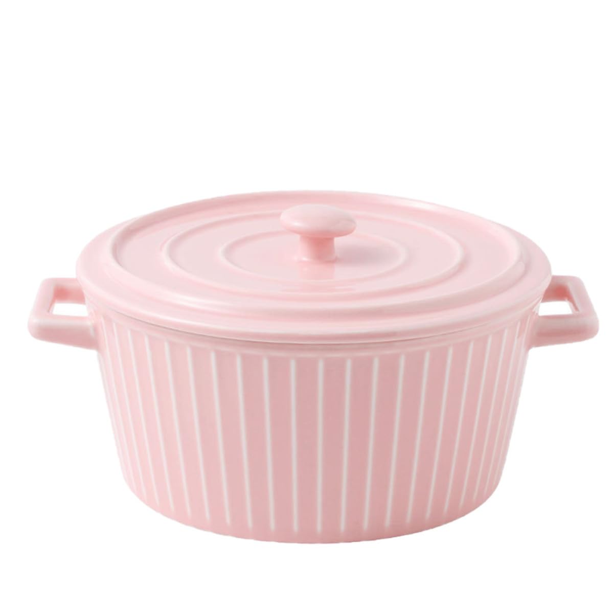 Tazón de Cerámica Rosa con Doble Asa y Tapa para Fideos Instantáneos y Ensaladas, Recipiente Aislante y Apto para Lavavajillas