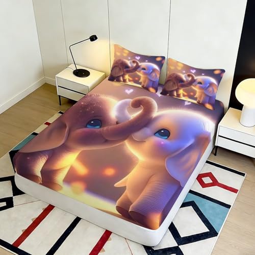Drap-Housse 3D Imprimé Éléphant Microfibre Antidérapant Lit 200x200cm - 5