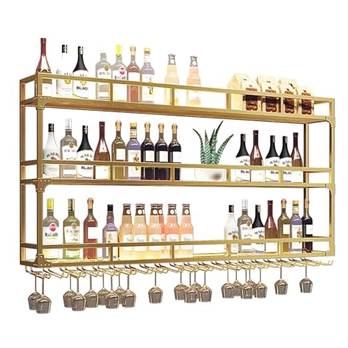 Estante Moderno de Hierro para Botellas de Vino con luz LED, Unidad de Barra montada en la Pared, estantes flotantes con Soporte de Vidrio para decoración de Bares, restaurantes y hogares.