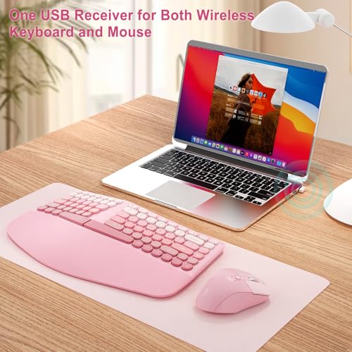Image of Ergonomic Wireless Keyboard Mouse, Gaming Typewriter Set with Wrist Rest | Compatible With All windows and Type C Computer,With OTG & Long Clean Bruch,Ideal for PC, Home, Office and College