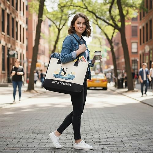Image of Salt Earth Cotton Canvas Tote Bag - Alcatraz Island Landmark Design with Custom Initial, Durable Shoulder Bag for Women