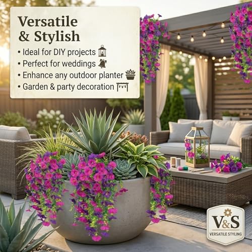 2026 New Artificial Hanging Morning Glory Flowers for Outdoors, UV Resistant Faux Flower Vine, Realistic Artificial Flowers for Patio, Porch, Garden Decor (Violet, 2PC) image 7