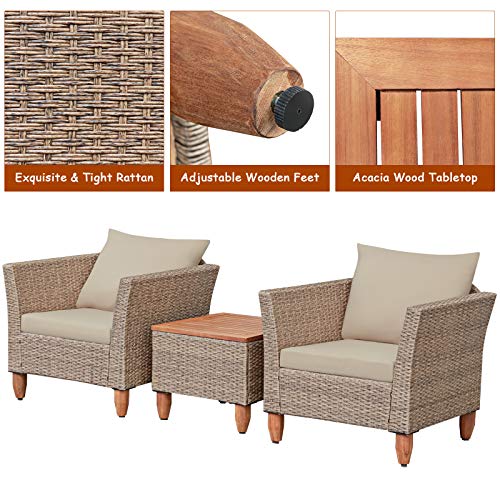 image for Tangkula 3 Piece Patio Furniture Set, Outdoor Wicker Rattan Bistro Sof