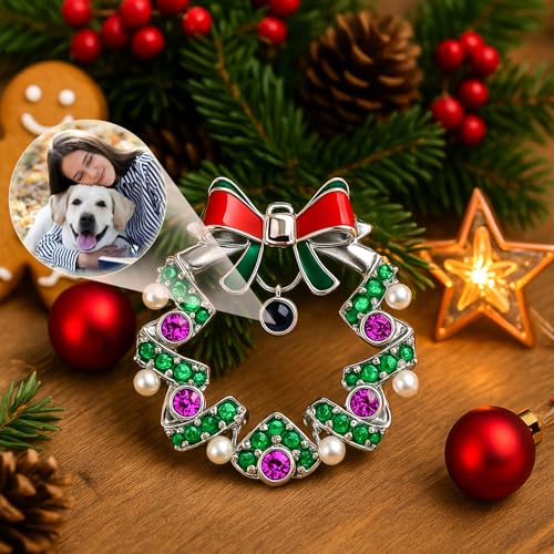 Personalized Christmas Wreath Ornament 2025, Custom Memorial Ornament with Picture Inside, Christmas Tree Hanging Decoration Gifts for Family, Custom Hanging Projection Pendant 2025