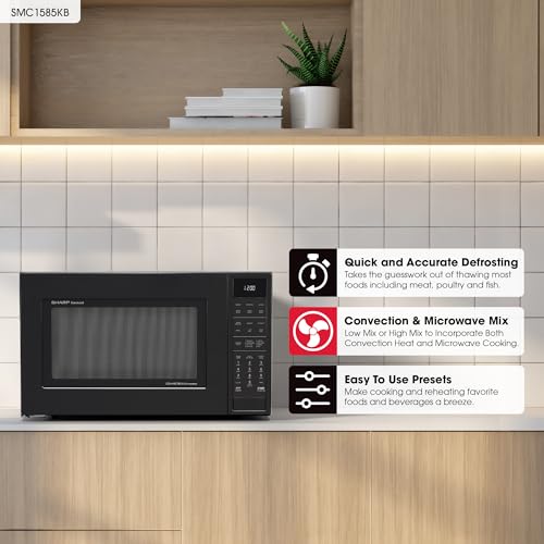 Image of Sharp SMC1585KB 1.5 cu. ft. Black Convection Countertop Microwave | 1.5 Cubic Feet, 900 Watt, Removeable 15.4 inch Carousel Turntable, Sensor Cooking