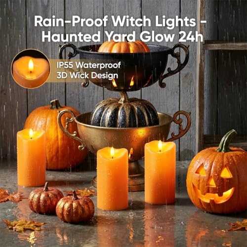 Image of Raycare 6 inchx3 inch Outdoor Waterproof Flameless Candles with Remote and Timer, Battery Operated LED Electric Fake Pillar Candle for Halloween Home Wedding Decor, Orange, Set of 2