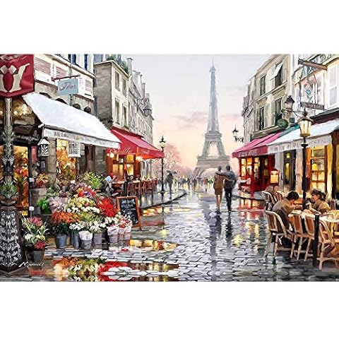 Jigsaw Puzzles 1000 Pieces for Adults - Paris Flower Street Landscape - Wooden Puzzle - Unique Holiday Gift Suitable for Teenagers and Adults, Home Decoration(75x50cm) Cover