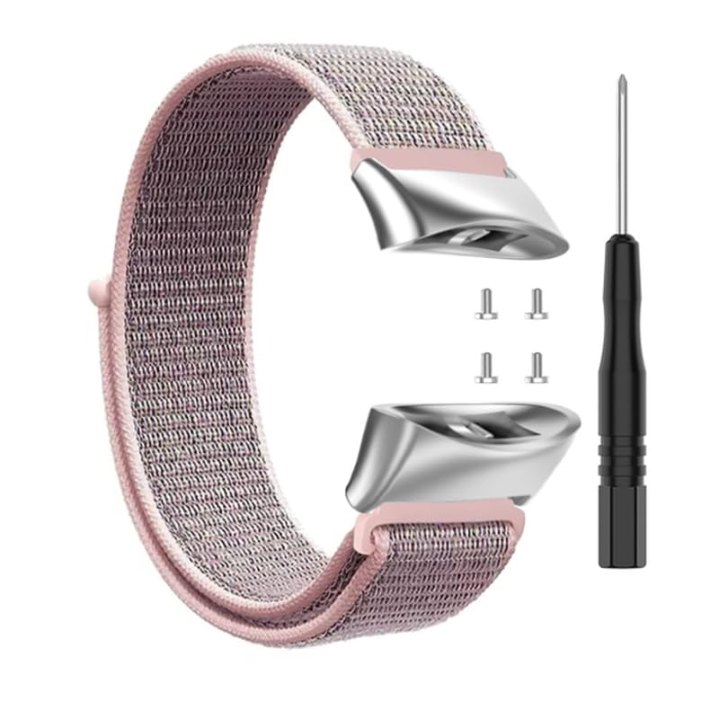 Nylon Strap Compatible with Garmin Forerunner 45/45S Watch Band for Garmin Swim 2 Smartwatch Replacement Wrist Band Accessory Metal connectors (silver-pink) โ image 1