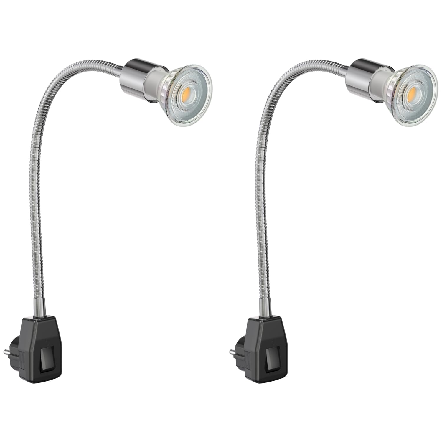 ledscom.de 2 pz. attacco LESCH lampada da lettura a collo d'oca, cromo/nero, incl. GU10 LED (bianco caldo, 7,6W, 1103lm, 33°)