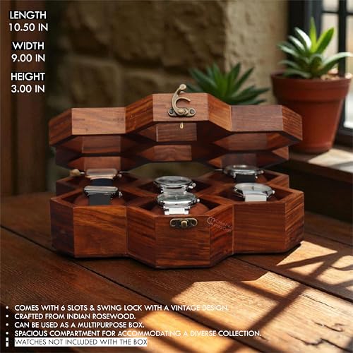 Image of Vintage Wooden Watch Box for Men, Timepiece Display Case, Honeycomb Watch Storage & Organizer, Jewlery Box for Women, Anniversary Gift For Husband (6 Compartment (Other Design))