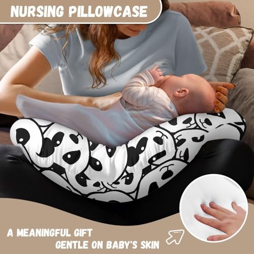Image of Black White Panda Baby Nursing Pillow Cover Removable Breathable Breastfeeding Pillow Slipcover, Stretchy Nursing Pillow Case Fits Snug On Infant