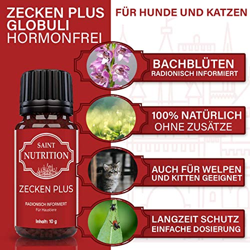 Saint Nutrition® Zecken Plus Globuli für Hunde & Katzen - zum entfernen das Mittel gegen Befall | 10g