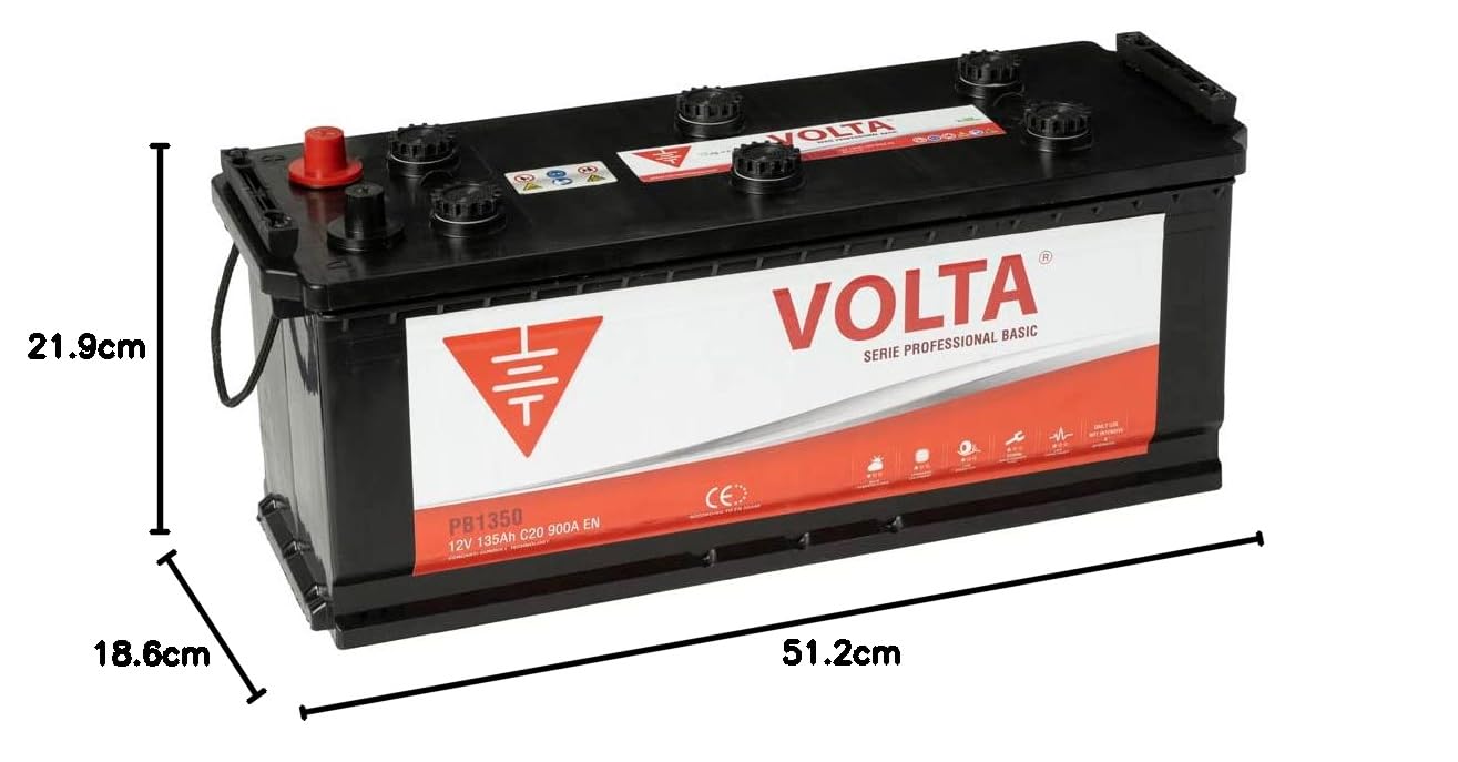 Bateria de Camión Professional Basic 135Ah 900A - Borne +Izq - Medidas Largo 512 x Ancho 186 x Alto 219 mm con 2 años de Garantía - Fabricación Europea.