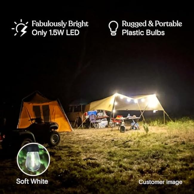 Brightech Ambience Pro USB Powered String Lights - 24 Ft Commercial Grade Waterproof String Lights, Outdoor Shatterproof Patio Lights for Camping, Christmas, Backyard, Porch - 1W LED Soft White Light