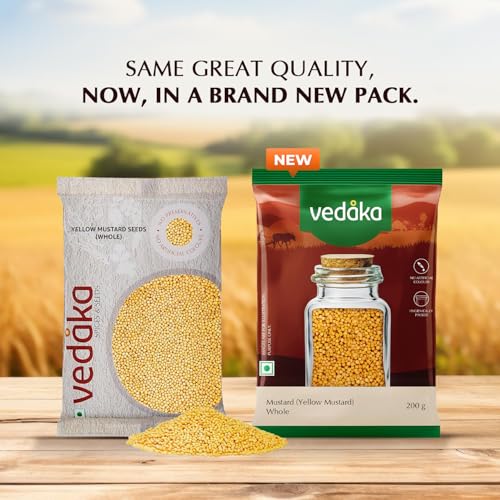 Image of Amazon Brand - Vedaka Yellow Mustard Whole | 200 g | No Cholesterol & No Added Additives