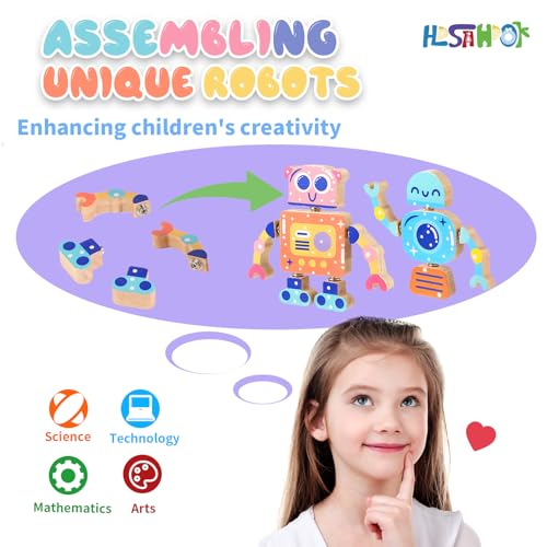 Hdsahdok Wooden Snap Together Building Toys, STEM Blocks Toys, 28 Pcs Robot Take Apart Toys Playset, Montessori Educational Fine Motor Skill Toy, Gift for 3 4 5 6 7 8 Years Old Kids - Image 6