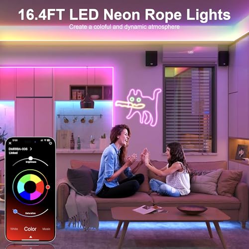 Mexllex LED Neon Rope Lights 5M, Flexible RGB LED Strip with App & Remote Control, Music Sync Colour Changing Waterproof Lighting for Bedroom, Gaming & Home Decor - Image 5
