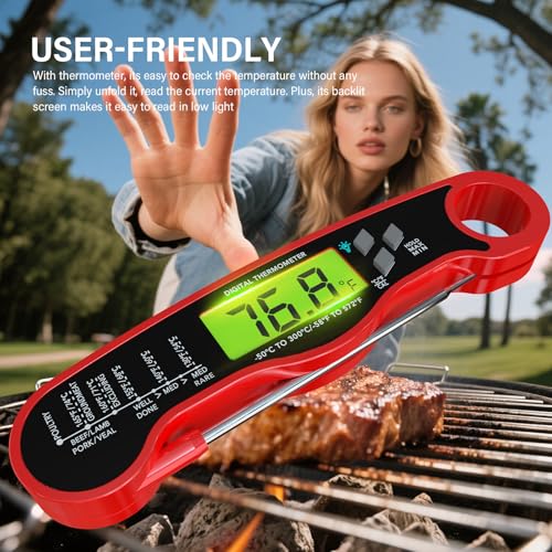 Meat Thermometer Digital - Instant Read Waterproof Food Thermometer with Backlight for Cooking, Grill, Candy, Kitchen & Stocking Stuffers for Men - Red image 5