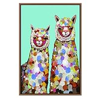 SIGNWIN Framed Canvas Wall Art Baby Alpacas with Colorful Furs in Blue Background Animals Wildlife Oil Painting Modern Art Chic Portrait Fun for Living Room, Bedroom, Office - 16