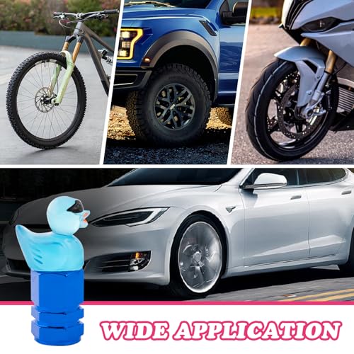 4Pcs Duck Tire Valve Caps, Funny Sunglasses Duck Valve Stem Caps Covers for Wheels, Decorative Cute Tire Valve Caps for Car Accessories (Hexagon Duck Blue)