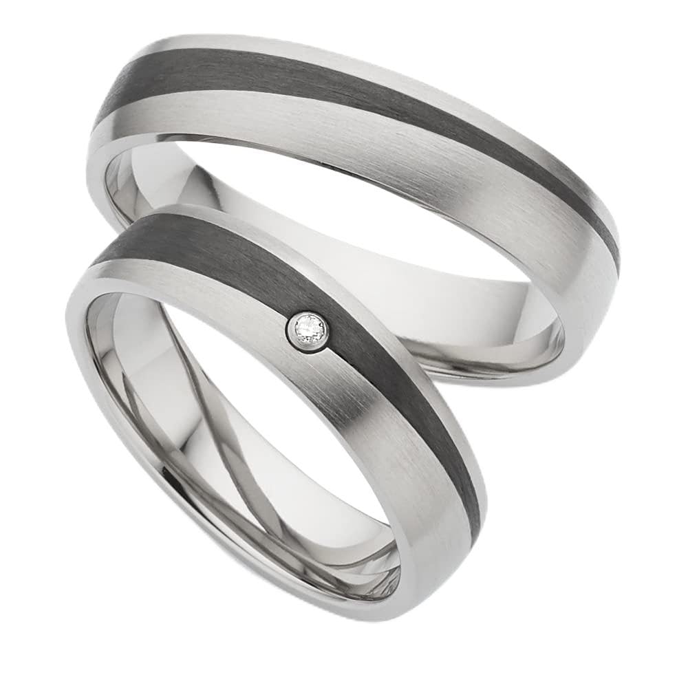 123traumringe Eheringe in Carbon & Titan I Partnerringe mit Brillant & Etui I Gravierbare Eheringe mit Ringgröße 50-70 mm I Hochwertige Verlobungsringe in 5 mm Breite & 1,7 mm Stärke I P8