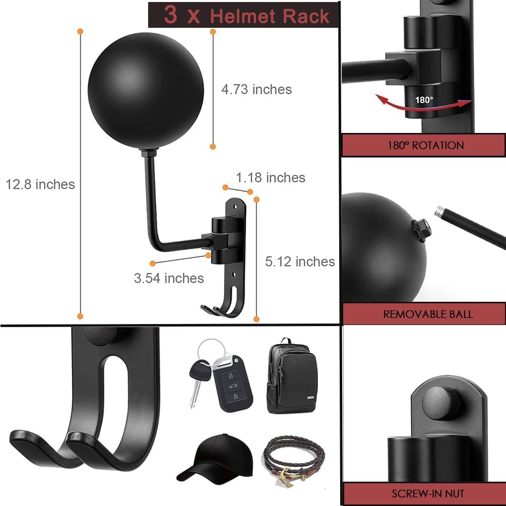 portacasco da parete appendi casco moto da parete porta cappelli - Prodotto in lega di alluminio(3 pezzi)