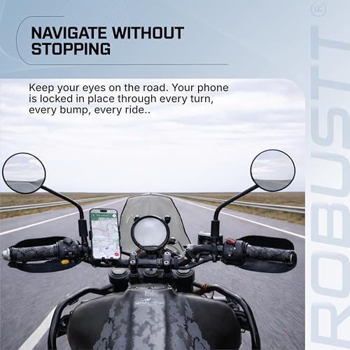 Image of Robustt Mobile Holder for Bike Handlebar | 360 Rotation + Tilt Adjustment Phone Mount with Anti Shake Grip | Stand Fits 4.7 to 6.8 Inch Mobiles | Bike Smartphone Stand for GPS Navigation (Black)