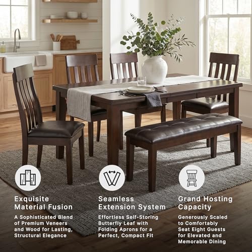 Image of Signature Design by Ashley Haddigan Traditional Rectangular Dining Extension Table, Seats up to 8, Dark Brown
