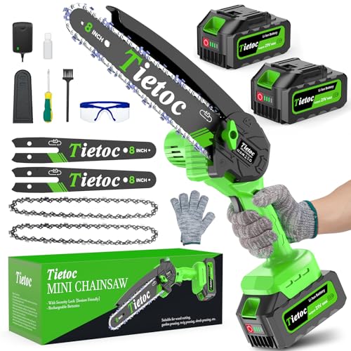 Image of Tietoc Mini Chainsaw 8 inch Cordless with 2x 4000mAh Batteries, Battery Powerd Chain saw with Oiler, Lightweight Handheld Saw for Hous