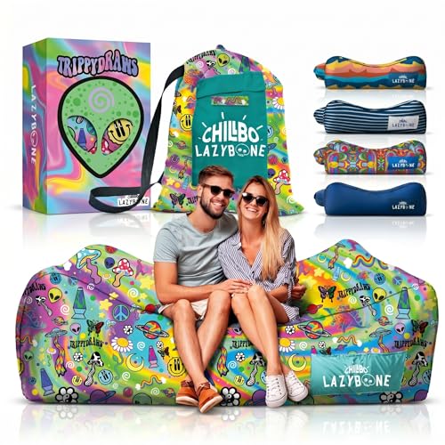 Chillbo x TrippyDraws Lazybone Inflatable Couch - Ultimate Inflatable Lounger for Maximum Chill - The Perfect Blow Up Couch for Music Festivals