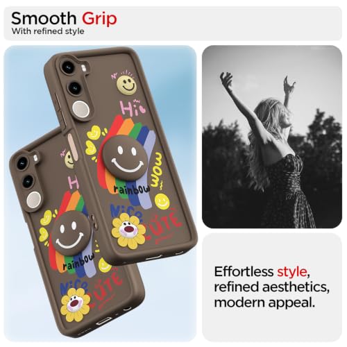 Image of Pikkme Back Cover for Poco M7 Plus 5G | Soft Silicone| Cute Rainbow Smile & 3D Cartoon Flower Design | Shockproof Raised Camera Protection Bumper Case (Brown)