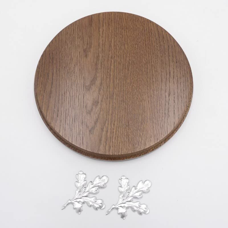 1 Stück Keilerschild rund Braun AF 19 cm mit 2 Stück Aluminium Eichenlaub Deckblättern Keilerbrett Gewaffbrett Trophäenschild