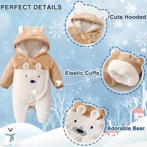 Fairy Baby Newborn Baby Snowsuit Bear Onesie Romper Winter Warm Coat Infant Fleece Footie Jumpsuit for Girls Boys 0-18M3