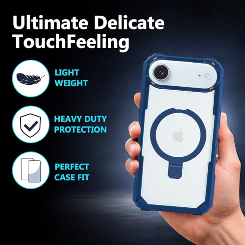 Image of AIBEX Transparent Back Cover Compatible for iPhone 17 Air| Mag-Saf Magnetic Ring Kickstand | Shockproof Dual Layer Military Grade Drop Protection Armor Case| Wireless Charging Support - Blue