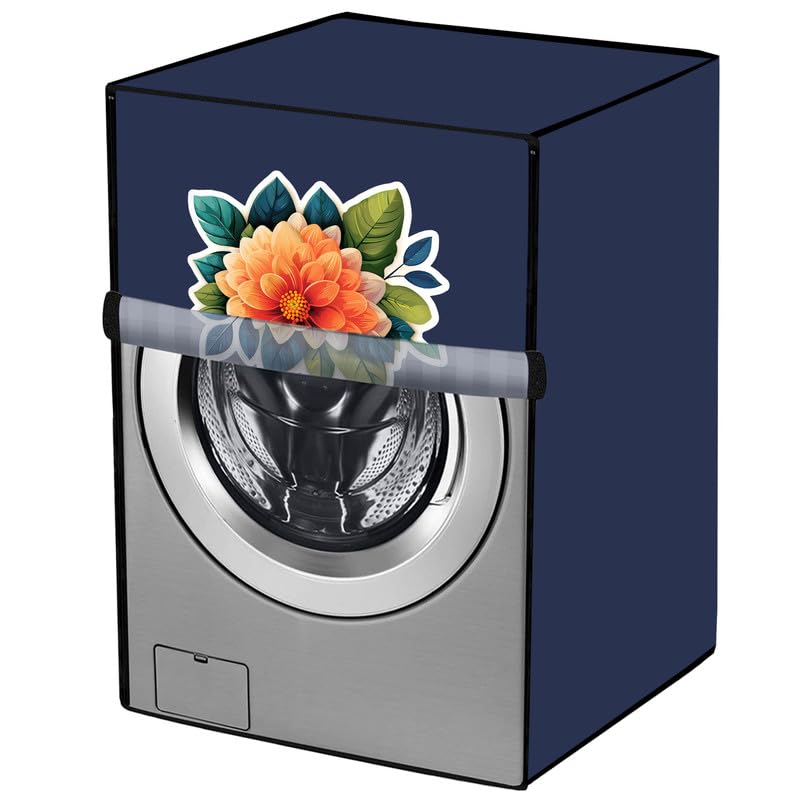 Amodori Front Load Washing Machine Cover Suitable for 10–10.5 Kg (IFB, LG, Samsung) | Universal Fit | Waterproof | Blue Floral Digital Print
