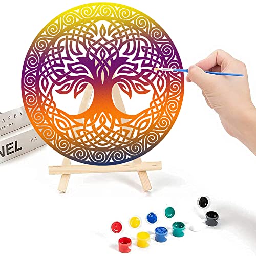 Image of Celtic Symbol Wall Decor 12 inch Wooden Sacred Geometry 4Pcs Set Tree of Life Celtic Cross Trinity Knot Triple Spiral Symbol Nordic Celtic Rune Wood Sign Irish Wall Art Wood Art Paint DIY Graffiti Decor
