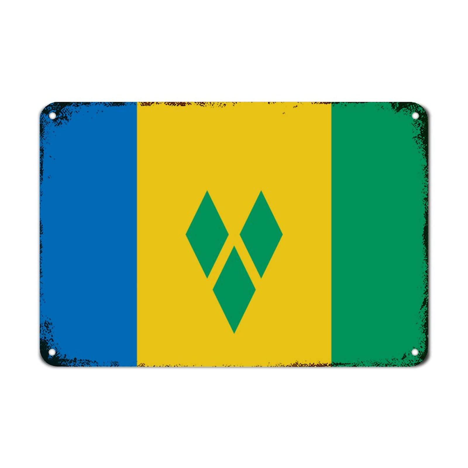 Saint Vincent And The Grenadine Flag Metal Sign Saint Vincent And The Grenadine Metal Tin Sign Rustic Patriotic National Flag Wall Art Vintage Decor For Bedroom Kitchen Cafe Bar Office 12x18 inch