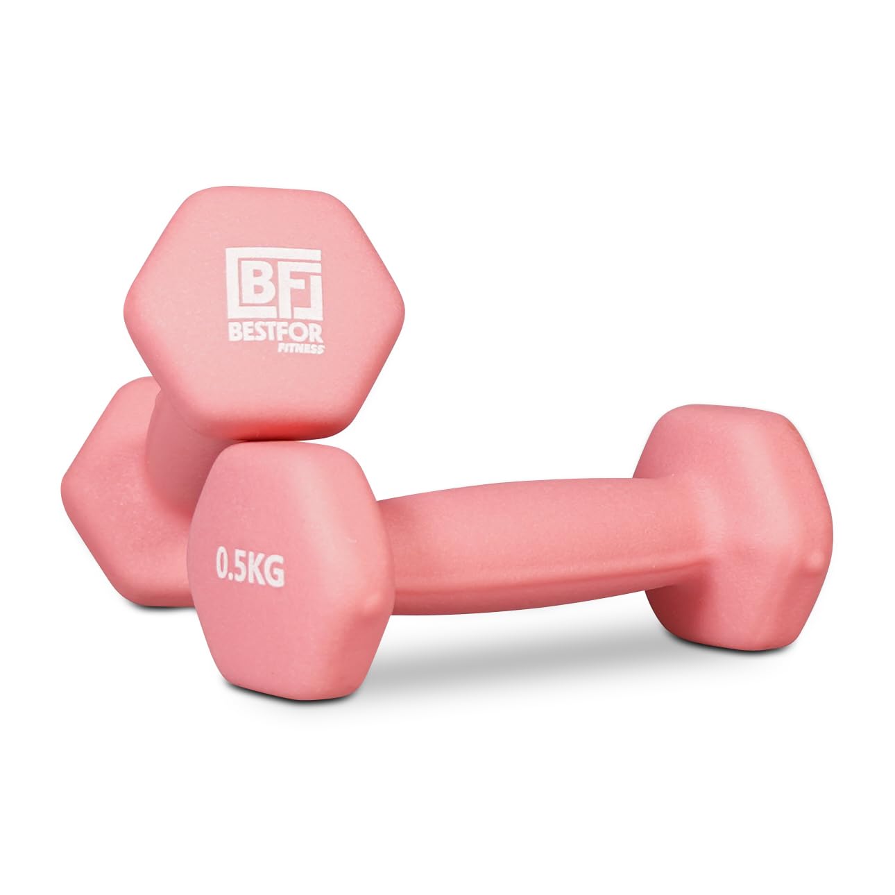 Pair of 0.5kg Hex Anti Roll Non Slip Neoprene Dumbbell Weights For Exercise, Fitness, Workouts, Lifting with Exercise Chart