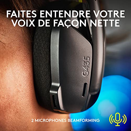 Logitech G435 LIGHTSPEED & Bluetooth sans Fil Casque Gamer léger circum-auriculaire, Micro intégré, Batterie de 18h, Compatible avec Dolby Atmos, PC, PS4, PS5, Mobile, Nintendo Switch - Noir