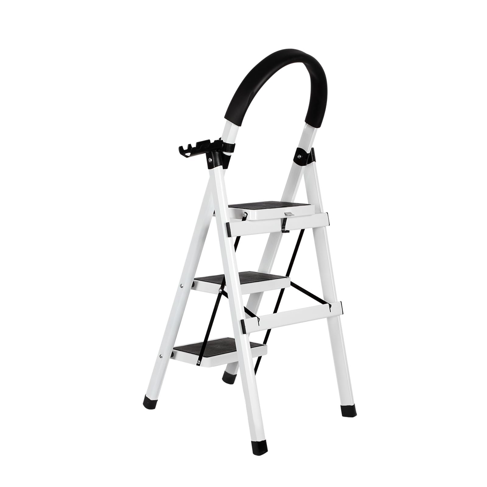 Escabeau Pliant 3/4/5 Marches, échelle Pliable Portable, Structure en Acier avec Pieds Antidérapants, Capacité de Charge Maximale 180kg, 104 x 57 x 41,5 cm – 3 étapes (Blanc)