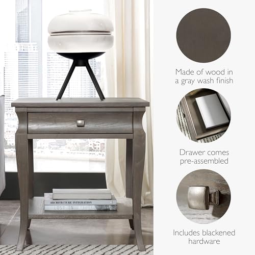 Image of Leick Home 11607-GW Luna One Drawer Side Table and Shelf, Gray Wash