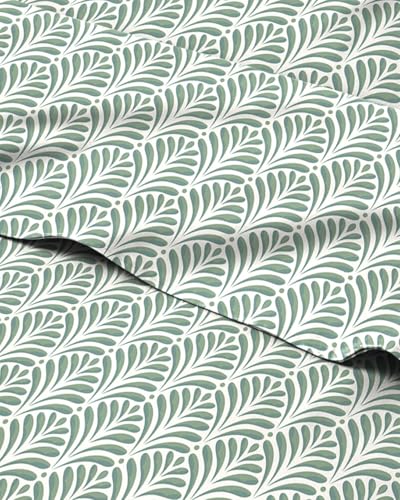 Image of Queen 4 Piece Floral Sheet Set - Soft, Breathable & Cooling - Sage Fan Leaf