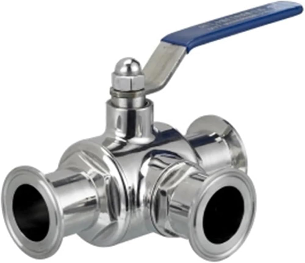 Vanne à bille sanitaire avec virole à trois colliers pour contrôle des fluides industriels