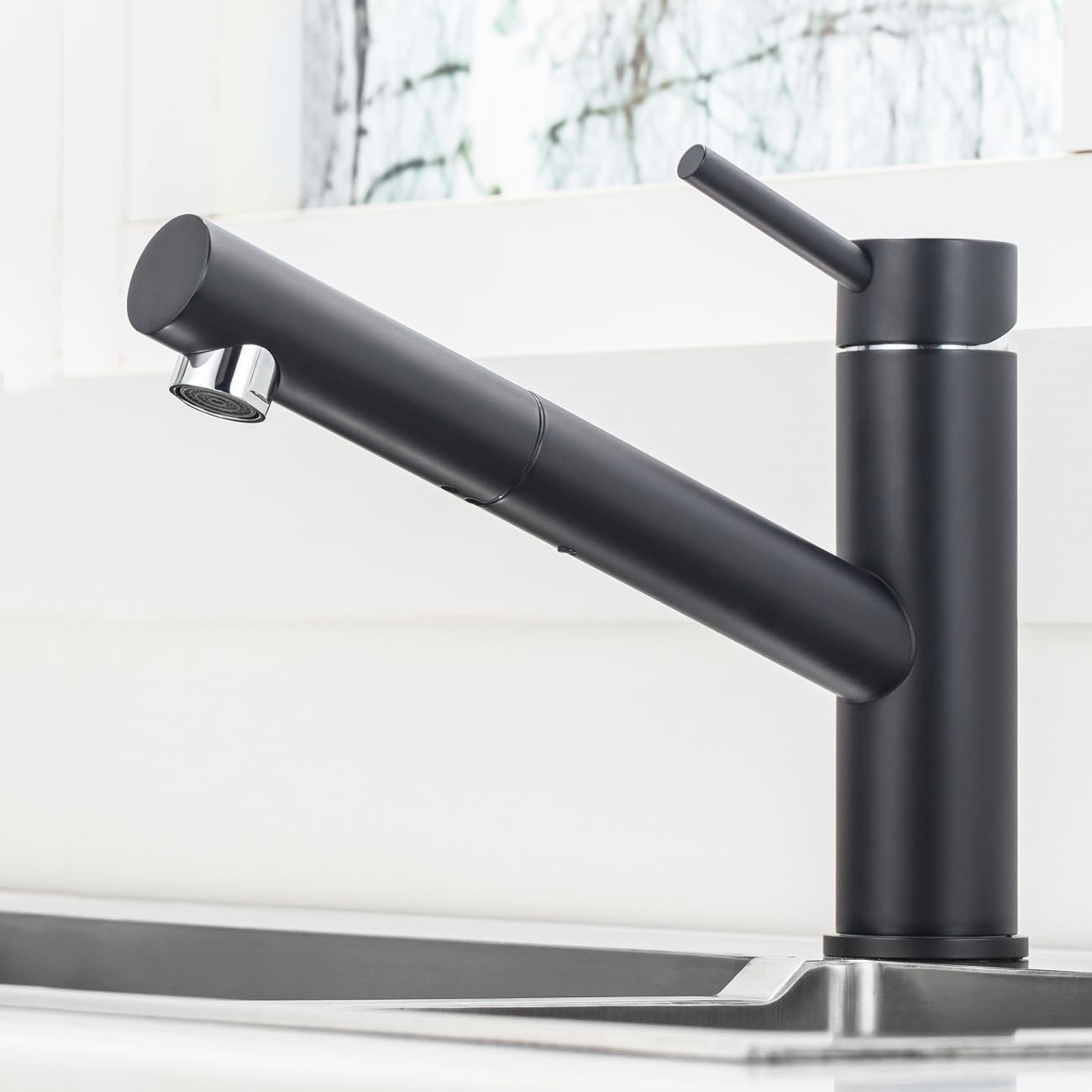 ONECE Rubinetto da Cucina Nero, Miscelatore con Doccetta Estraibile | Rubinetti Monocomando per Lavello Girevole a 150 °, Acciaio Inox 304, Acqua Fredda e Calda, Aeratore Rimovibile