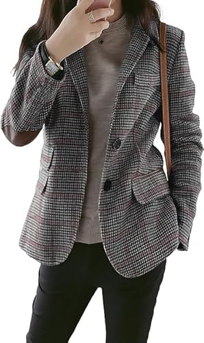 CHARTOU Women's Chic Lapel Collar Plaid 2-Button Business Work Office