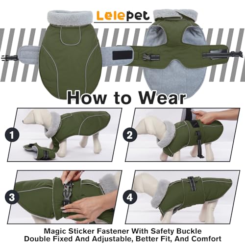 Lelepet Hundejacke Winter Warmer Hundemantel, Wasserdichter Wintermantel Fleece Hundeweste für Mittelgroße Hunde, Winddichte Hundebekleidung Outdoor Haustier Kostüm (Armeegrün, M)