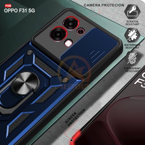 Image of Armor Bumper Back Cover Case for Oppo F31 5G Rotating Camera Cover, Ring Holder & Kickstand | Heavy Duty & 360 Degree Protection Oppo F31 5G Back Cover (Blue)