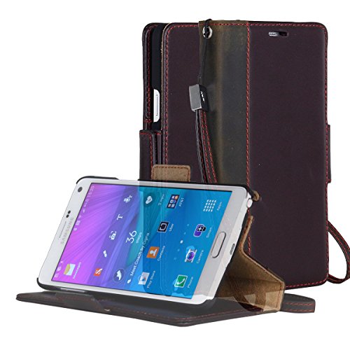 Galaxy Note 4 Case, AceAbove Samsung Galaxy Note 4 Wallet Case - Premium Genuine Leather Wallet Book Cover with Stand Flip Cover and Hand Strap