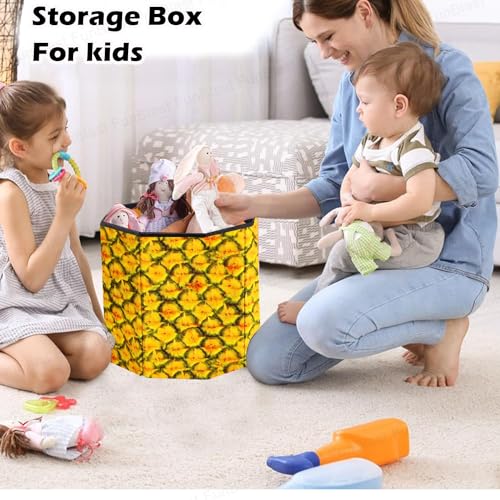 Image of Funblast Multi-Functional Folding Storage Ottoman Box Organizer Cum Stool With Seat Cushion, Storage Boxes For Toys For Kids (Pine Apple) - Multicolor